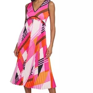 Karl Lagerfeld Paris Accordian Pleated Skirt Dress Multi Colors Size 10 NWT